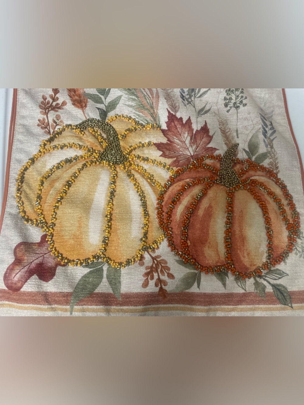 Autumn Beaded Pumpkin Decorative Pillow Cover in Orange and Yellow